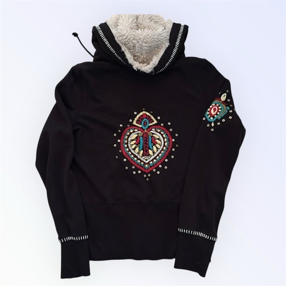 Vintage Y2K SET ‘Twisted Heart’ ♥️ Embroidered Hoodie & Flare Lounge Pants, Med - Picture 5 of 12